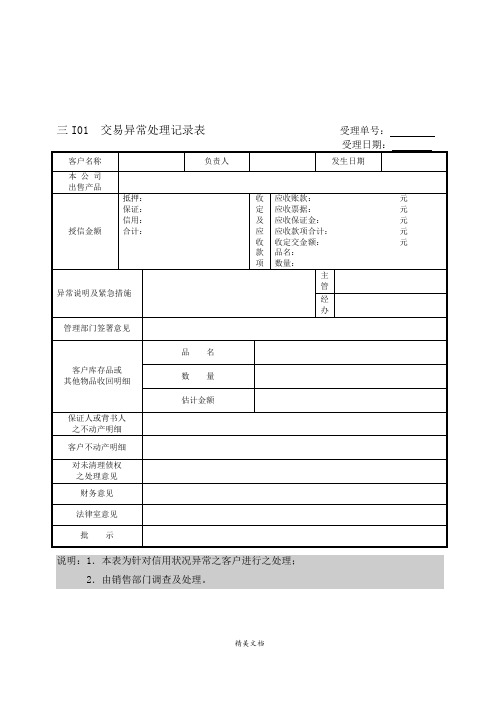 现代企业交易异常处理记录表