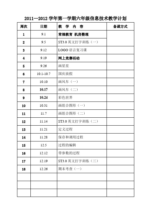 2011—2012学年第一学期六年级信息技术教学计划