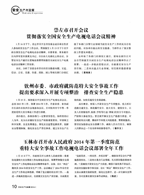 崇左市召开会议贯彻落实全国安全生产电视电话会议精神