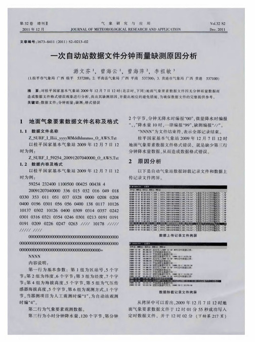 一次自动站数据文件分钟雨量缺测原因分析