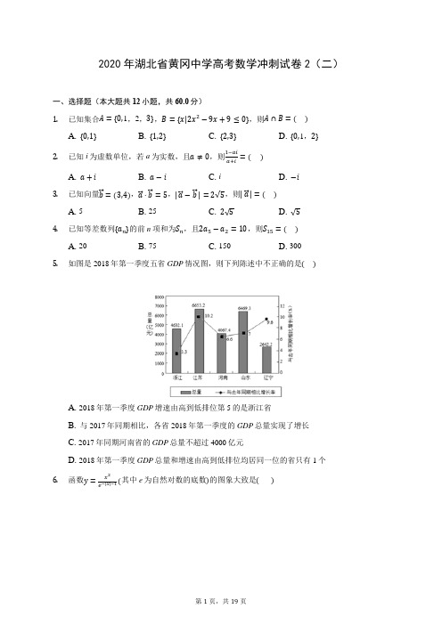 2020年湖北省黄冈中学高考数学冲刺试卷2(二) (含答案解析)