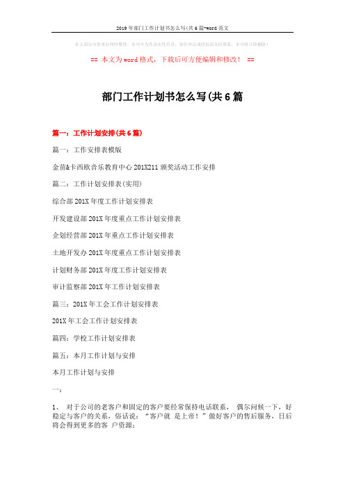 2019年部门工作计划书怎么写(共6篇-word范文 (18页)
