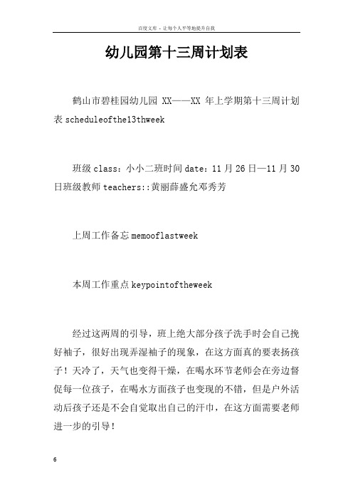 幼儿园第十三周计划表