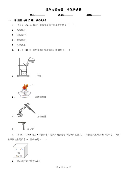 漳州市诏安县中考化学试卷