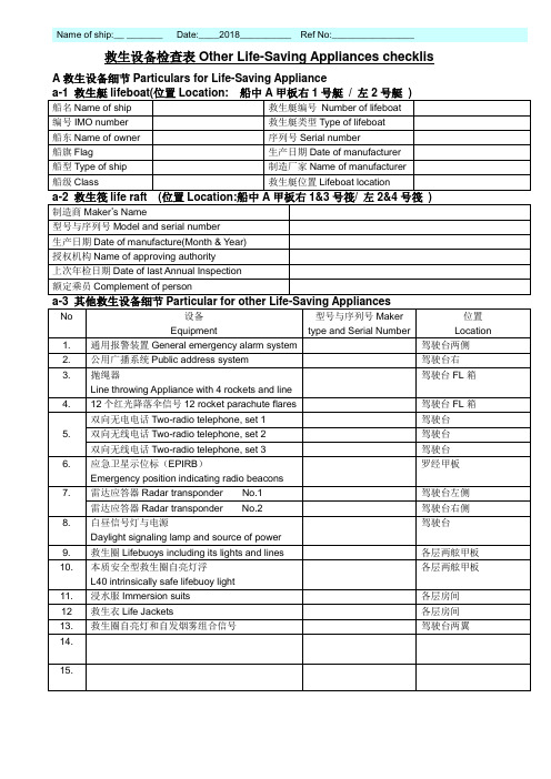 船舶三副救生设备检查表