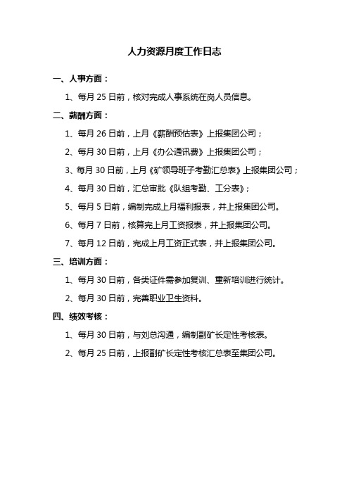 人力资源月度工作日志