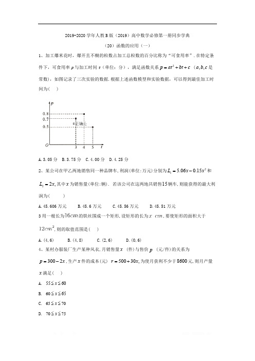 2019-2020学年高中数学人教B版(2019)必修第一册同步学典：(20)函数的应用(一) 