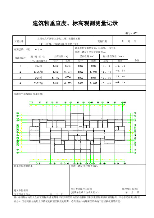 建筑物垂直度、标高观测测量记录