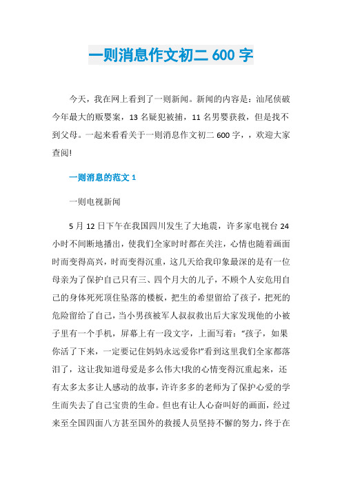 一则消息作文初二600字