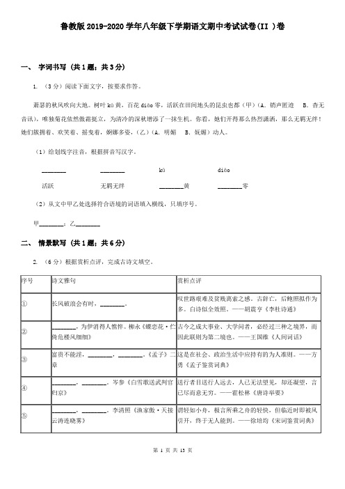 鲁教版2019-2020学年八年级下学期语文期中考试试卷(II )卷
