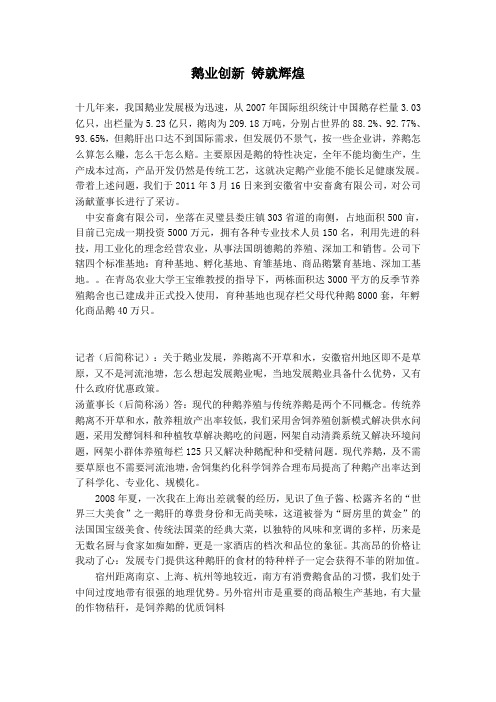 鹅业创新 铸就辉煌