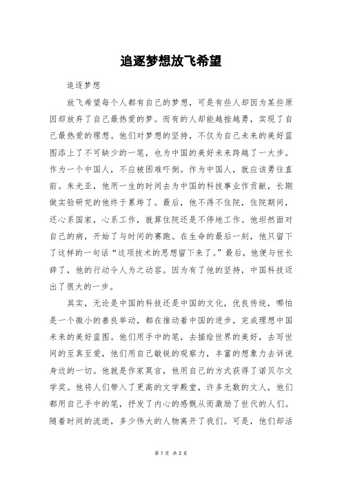 追逐梦想放飞希望_初二作文