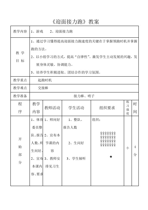迎面接力跑教案