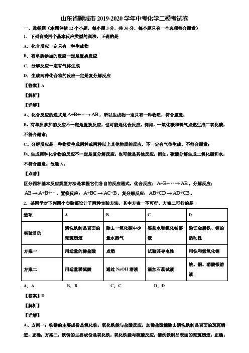 山东省聊城市2019-2020学年中考化学二模考试卷含解析
