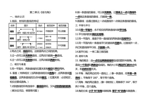 北师大版四年级上册   第二单元《线与角》