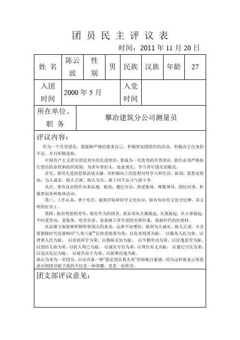 团员民主评议表