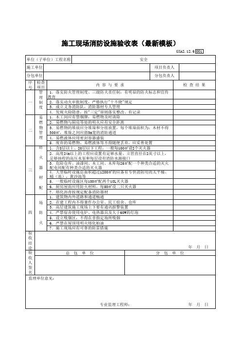 施工现场消防设施验收表(最新模板)