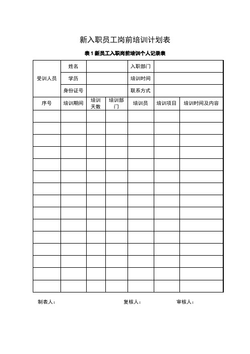 新入职员工岗前培训计划表