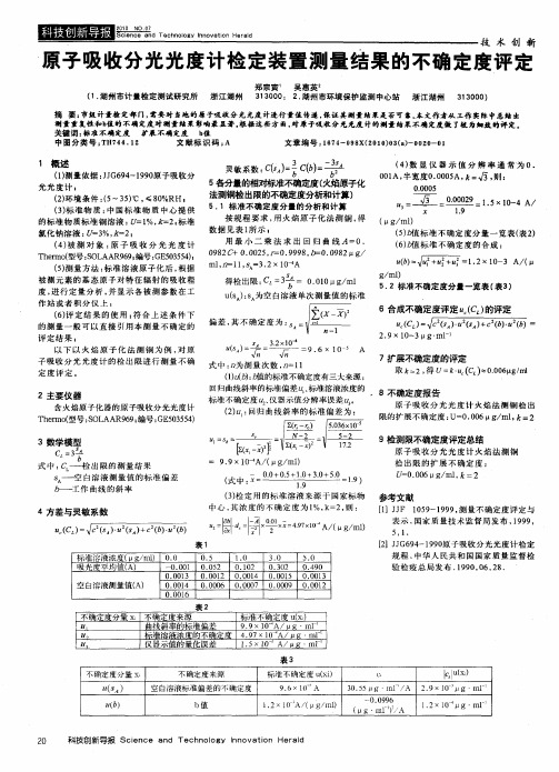 原子吸收分光光度计检定装置测量结果的不确定度评定
