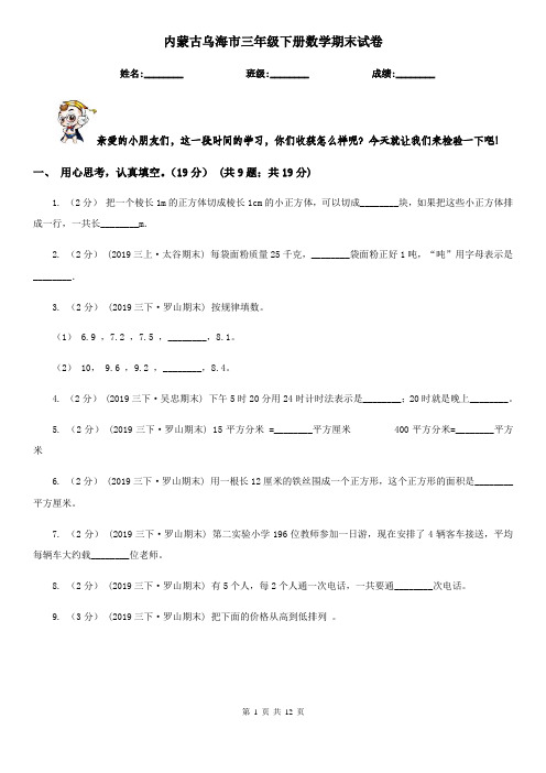 内蒙古乌海市三年级下册数学期末试卷
