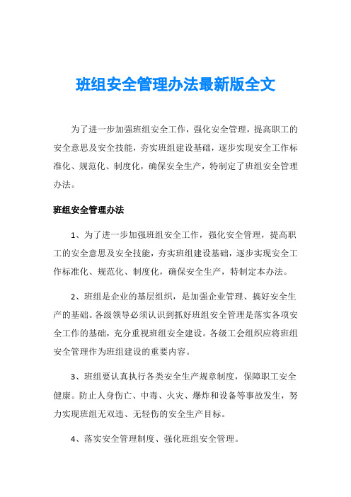班组安全管理办法最新版全文