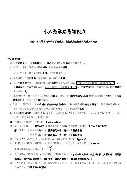 小六数学必背知识点