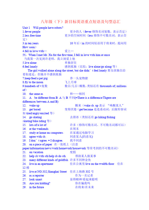新目标英语八年级(下)重点词组及句型总汇.doc