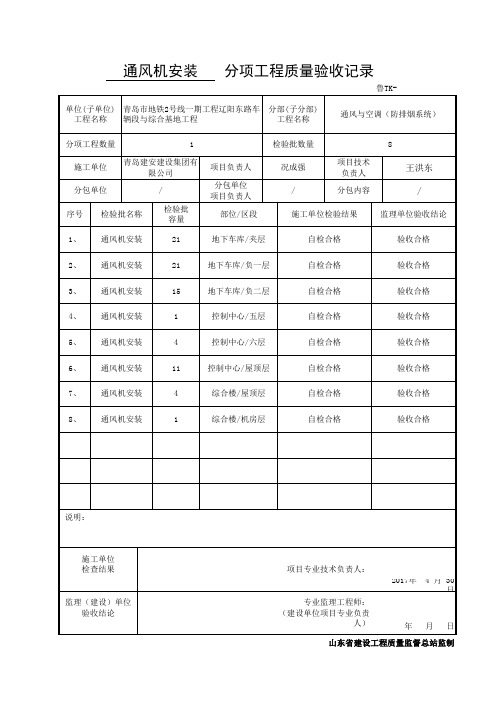 分项工程质量验收记录-防排烟(风机与空气处理设备安装)
