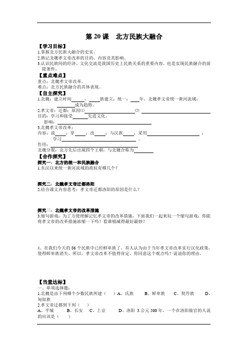 七年级历史学案：第20课《北方民族大融合》(人教版上册).doc
