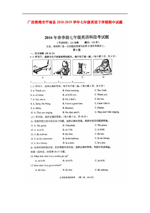 广西贵港市平南县2018-2019学年七年级英语下册期中考试题