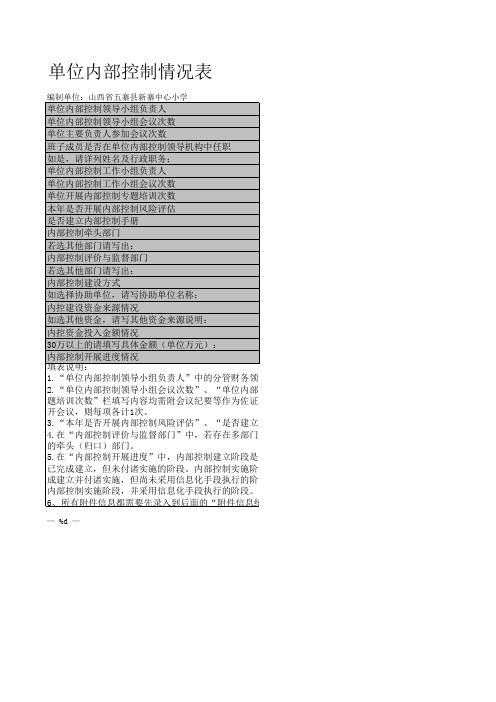 单位内部控制情况表