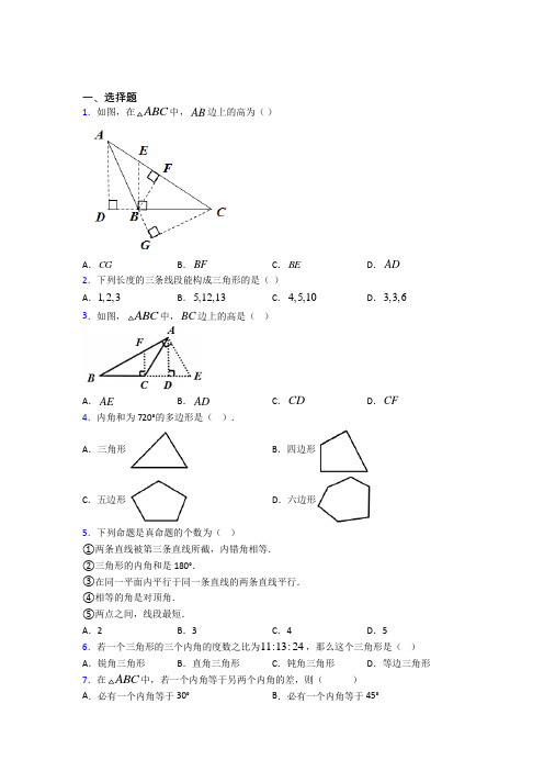 西安高新唐南中学八年级数学上册第一单元《三角形》测试题(含答案解析)