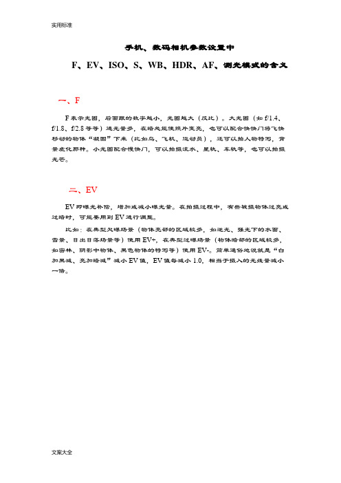 手机、数码相机全参数设置中F、EV、ISO、S、WB、HDR、AF、测光模式地含义
