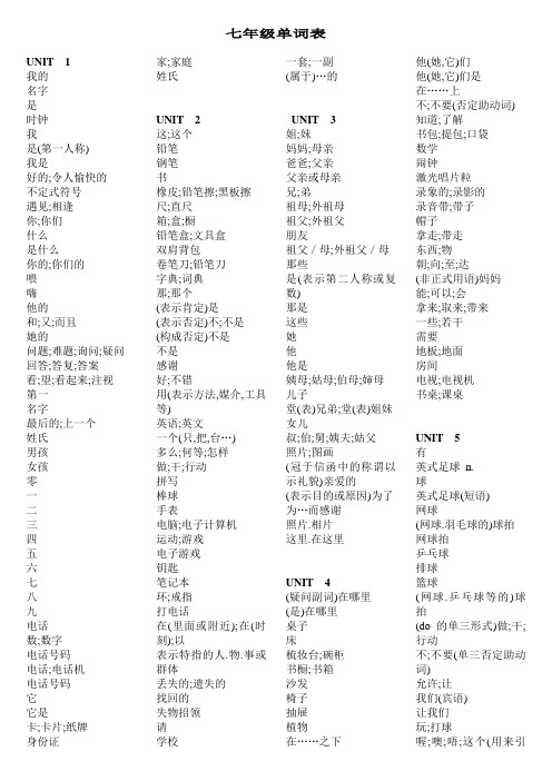 新目标七年级上册英 语单词汉译英