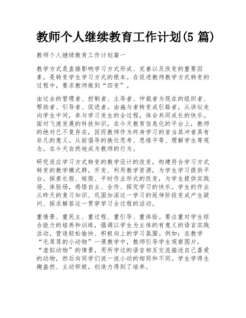 教师个人继续教育工作计划(5篇)