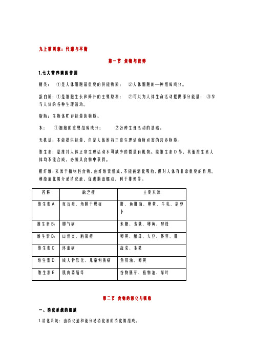 浙江中考复习 生物知识点梳理(九年级)