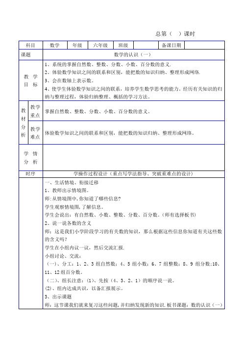 六下数学总复习教案之数与代数