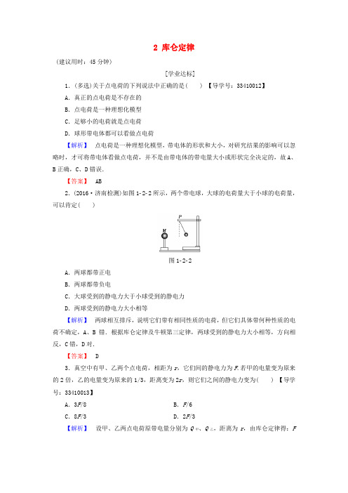 2016-2017学年高中物理 第1章 静电场 2 库仑定律学业分层测评 教科版选修3-1
