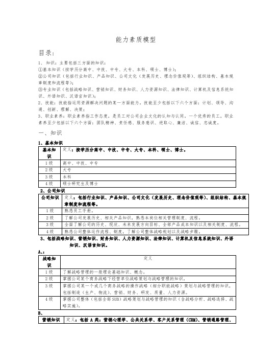 能力素质模型(知识技能职业素养)