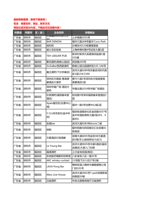 新版广东省深圳市福田区酒吧企业公司商家户名录单联系方式地址大全257家