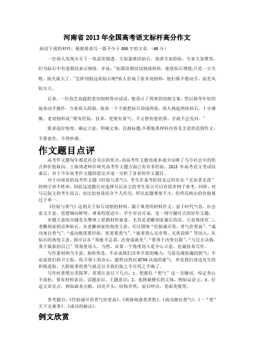 河南省2013年全国高考语文标杆高分作文及解析