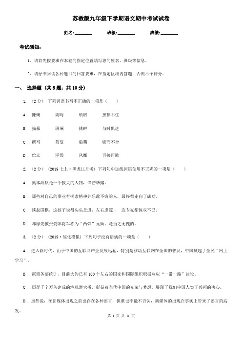苏教版九年级下学期语文期中考试试卷