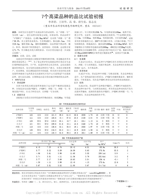 7个高粱品种的品比试验初报