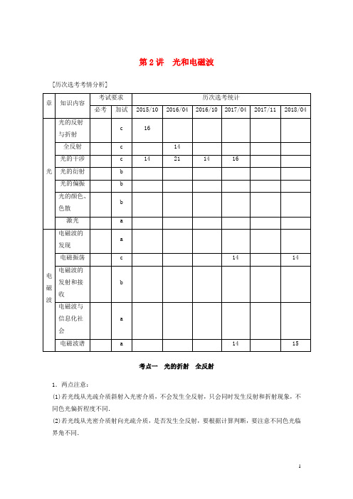 2019(浙江选考)高考物理二轮复习 专题五 加试选择题题型强化 第2讲 光和电磁波学案