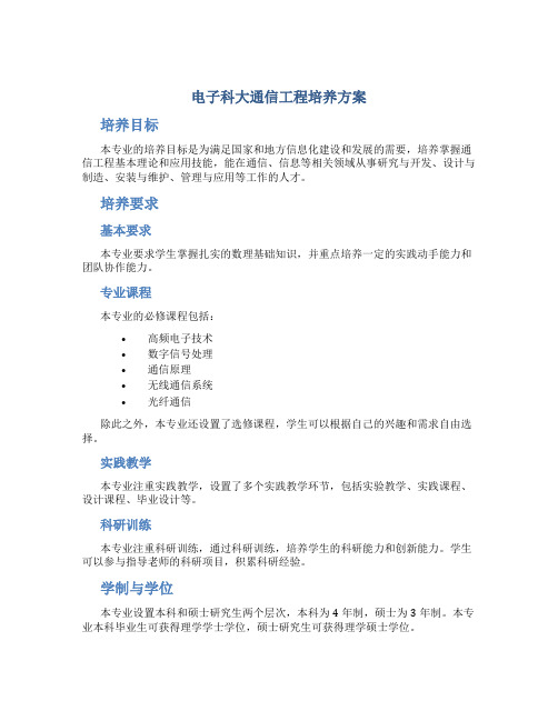 电子科大通信工程培养方案