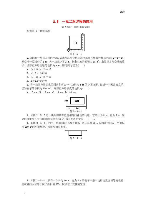 2020年秋九年级数学上册 第2章 2.5 一元二次方程的应用 第2课时 图形面积问题同步练习