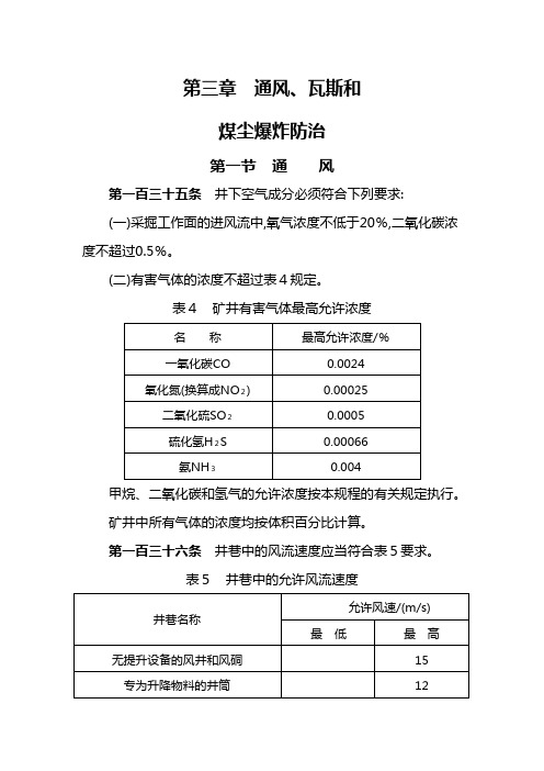 2016年新版煤矿安全规程通风部分
