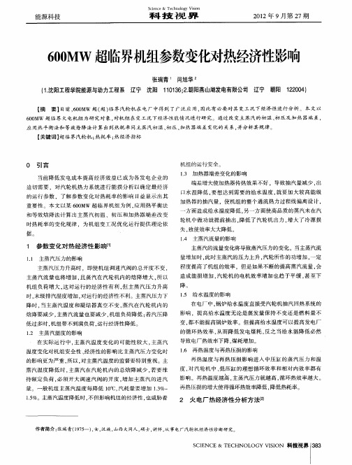 600MW超临界机组参数变化对热经济性影响