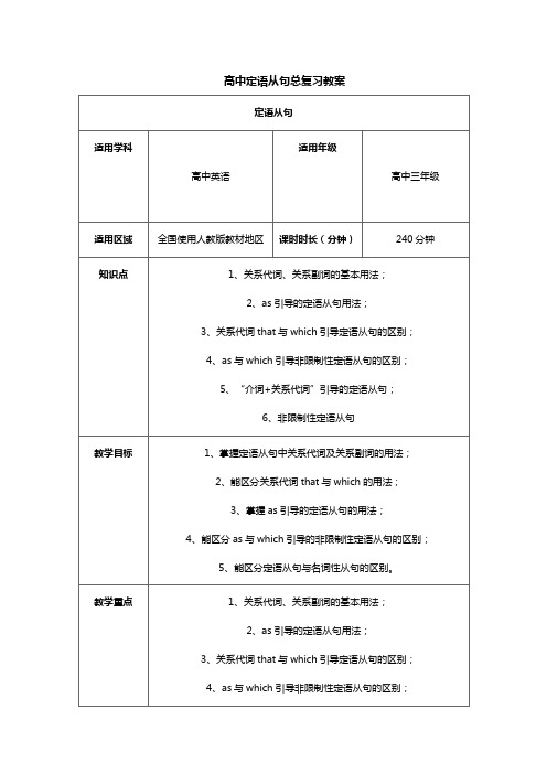 (完整)高中定语从句总复习教案