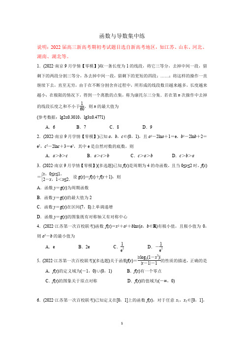 2022届新高考高三上学期期初考试数学试卷分类汇编：函数与导数(原卷版)